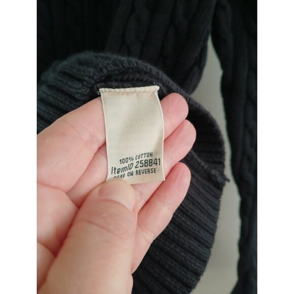 LL BEAN  Womens M Navy Blue Chunky Cable Knit Cotton Crewneck Fisherman Sweater - Picture 5 of 6